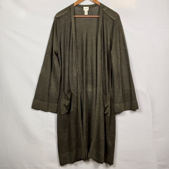 Chicos Women Knit Duster Cardigan Topper Sz 3 = US XL Lagenlook Shimmer Holidays - Picture 1 of 13